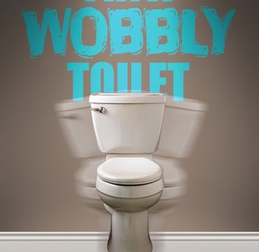 a toilet with a sign that says fix a word on it