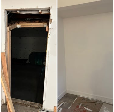 a room with a door open and a door open