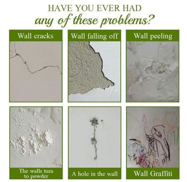 a poster with a picture of a wall that has been damaged