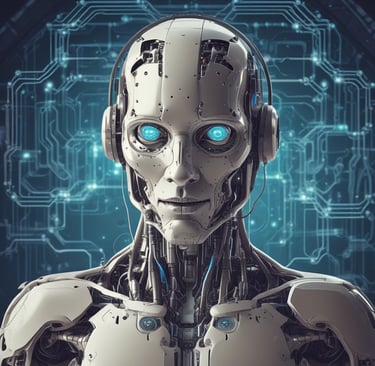 a robot - like robot with glowing blue eyes