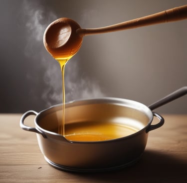 Hot honey warming gently in saucepan