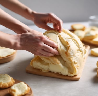  Wrapping brie cheese in puff pastry before baking