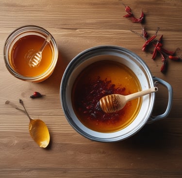 Hot honey infusion resting for flavor development