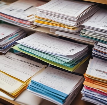 A close-up of translated medical documents on a desk.
