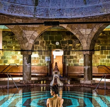 a man and a woman in a large room