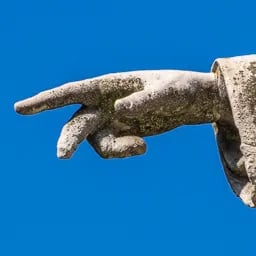 Close up on the hand of Peter Pazmany statue.