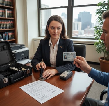 Notary public notarizing an RMV Affidavit for Correction in Massachusetts