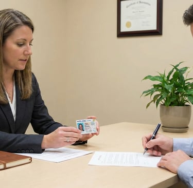 Massachusetts notary public verifying identity during document notarization