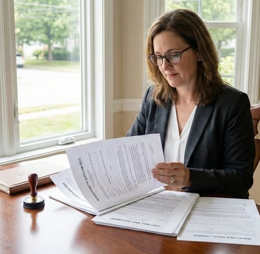 Mobile notary assisting with real estate documents, wills, and consent forms in Massachusetts