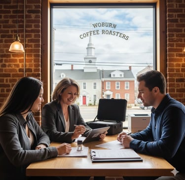 Client meeting with a mobile notary in Woburn MA