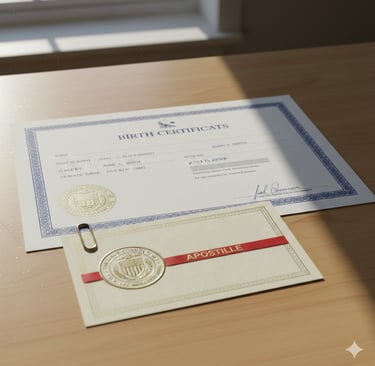 Massachusetts birth certificate prepared for apostille authentication stamped and sealed.