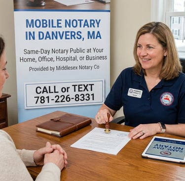 mobile notary in Danvers Massachusetts signing documents