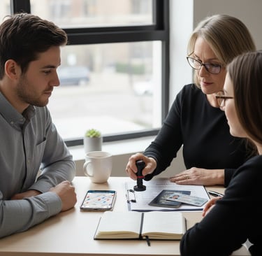 Mobile notary verifying identity at a signing appointment