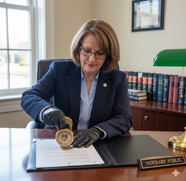 Massachusetts notary public notarizing a legal document with official stamp and seal