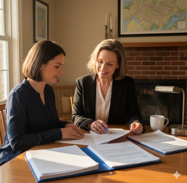 Mobile Notary Near Stoneham MA signing paperwork at home table