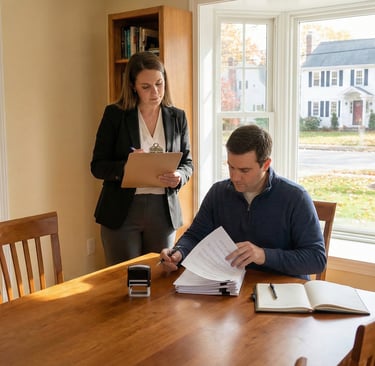 Mobile notary meeting a client at their home in Woburn Massachusetts to notarize documents.