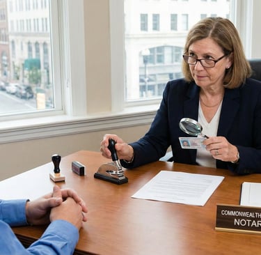 Massachusetts notary public checking acceptable identification before notarization