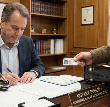 Massachusetts notary public completing a legally valid notarization