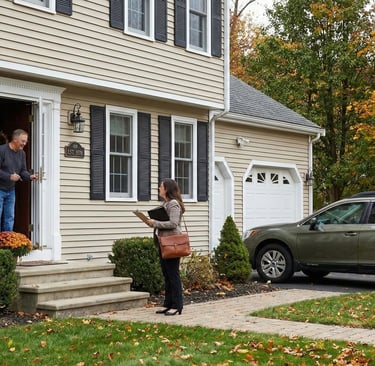 Notary greeting a client at a home in Billerica MA