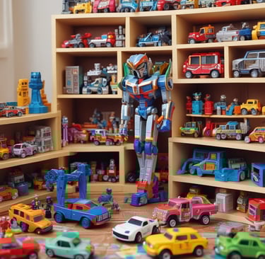 A variety of colorful products displayed on shelves.