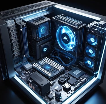 a futuristic gaming computer with a cool blue design
