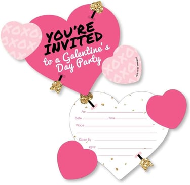  Big Dot of Happiness Be My Galentine - Shaped Fill-In Invitations - Galentine’s and Valentine’s Day