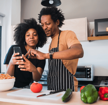 Couple cooking together
