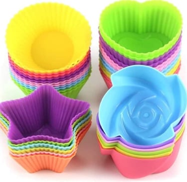 LetGoShop Silicone Cupcake Liners Reusable Baking Cups Nonstick Round Stars Heart Flowers 24 Pieces 