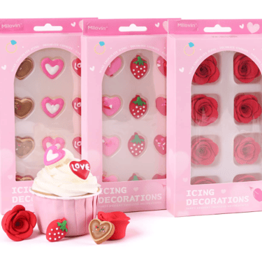 Edible Valentine Icing Decoration, Red Rose Icing Decoration, Royal Icing Heart Sprinkle, Strawberri
