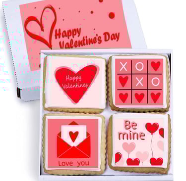 Happy Valentines Day Cookies Gift Basket, Decorated Vanilla Sugar Cookie Greeting Card