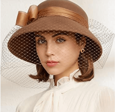 RETRONLY Black Church Hats with Veil - Vintage Cloche Hat Wool Felt Winter Wide Brim Fedora Hats