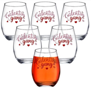 SiliFine 6 Pcs Galentines Day Stemless Wine Glass 18.6oz Valentine's Day Wine Glass Gifts for BFF