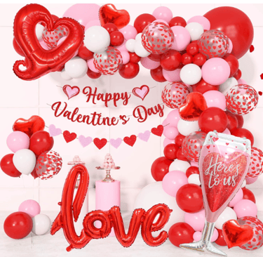 Valentines Day Balloons Arch Garland Kit, Pink and Red Balloons Heart LOVE Goblet Foil Balloons