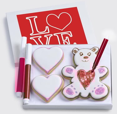 Valentines Day Cookies Gift Basket Decorating Kit With Edible Markers, Gourmet Food Gifts Set