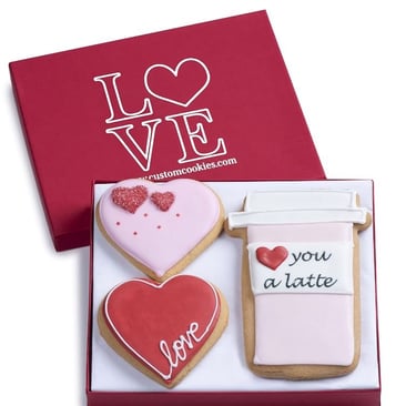 Valentines Day Cookies Gift Basket, Hand Decorated Vanilla Sugar Cookie Greeting Card,