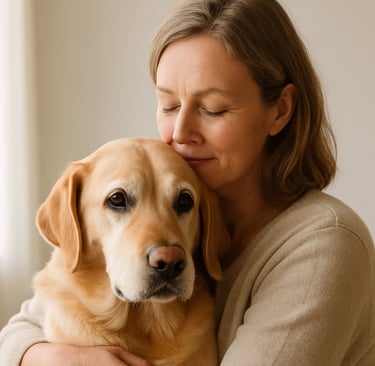 Woman holding a dog