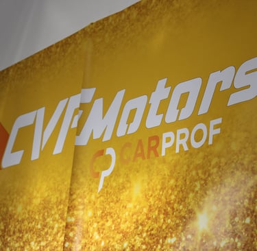 a large sign that says,'cv motors for the car