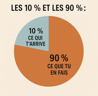 le principe 90/10 avec un graphique en camembert : 10% ce qui t'arrive, 90% ce que tu en fais