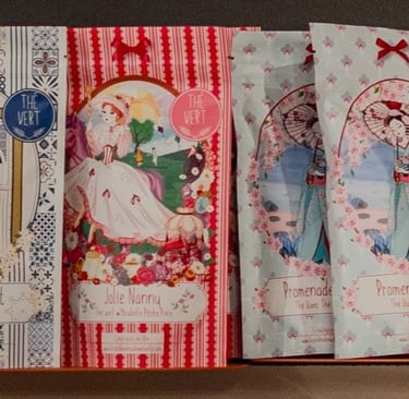 Thés de la marque le jardin de Mademoiselle , graphique et bon, vert, blanc, oolong, tisanes, noirs