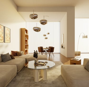 Suspension en galets de verre soufflé chrome, intégrée dans un intérieur chaleureux, illustrant l'im