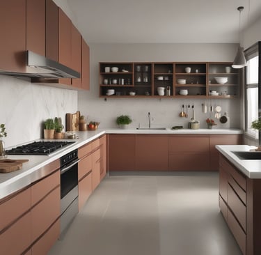 A stylish storefront window features a logo and text advertising a store specialized in repairs, alterations, laundry, and coffee to go. The reflection of a scenic urban street with historic buildings can be seen in the glass, blending the interior workspace with vintage sewing machines and tools, and the outside world.