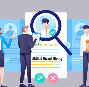 a man and woman looking at a resume