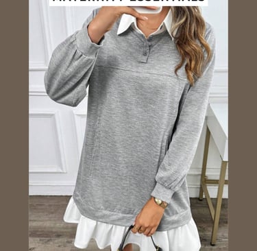 Shein gray patchwork sweatshirt dress with long sleeves and polo neck – comfortable fall and winter 