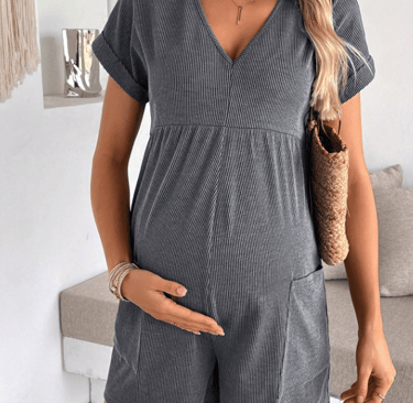 Sleeveless striped maternity jumpsuit for summer – casual lightweight one-piece outfit for pregnant 