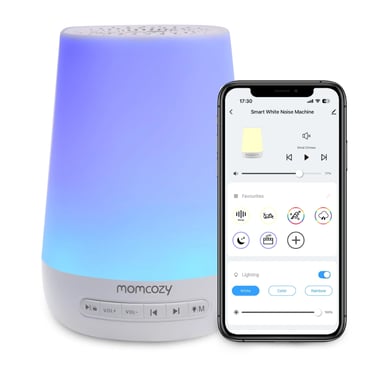Fall asleep peacefully with 34 soothing sounds, night light, and app control