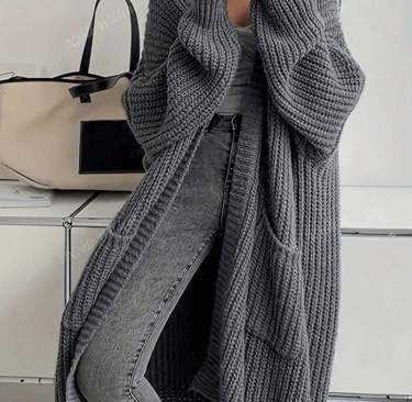 Plus size ribbed knit V-neck cardigan sweater with front pockets, cozy layering piece for classy win