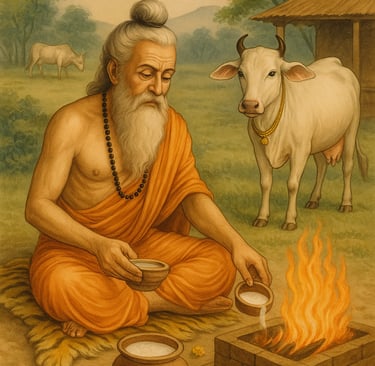 "ऋषि यज्ञ में पंचगव्य का प्रयोग करते हुए – वैदिक दृश्य"