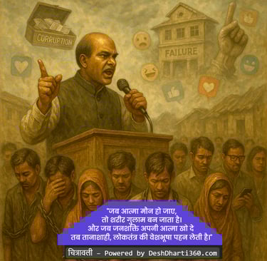 "जब आत्मा मौन हो जाए, तो शरीर गुलाम बन जाता है। और जब जनशक्ति अपनी आत्मा खो दे तब तानाशाही, लोकतंत्