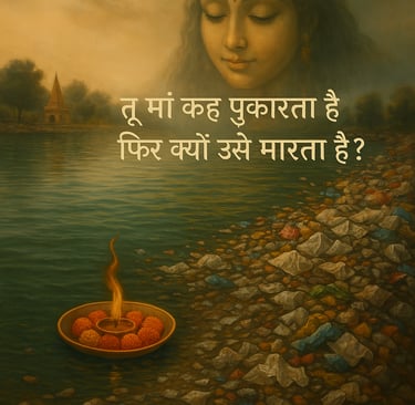 “माँ कहकर पुकारने वाली नदी — जिसे हम प्रदूषण से मार रहे हैं” नदी प्रदूषण भारत, जल चेतना, ज