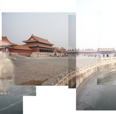 digital photo montage print, collage photography, The Forbidden City, courtyard, Beijing, China, travel enthusiast